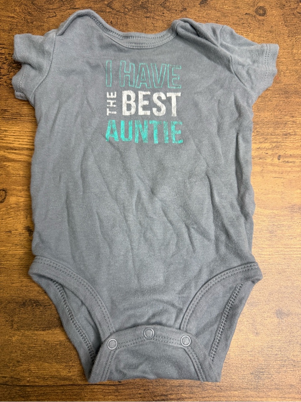 ⭐️5 for $20⭐️ Carter's Gray Baby One-Piece with Teal & White Best Auntie 6M